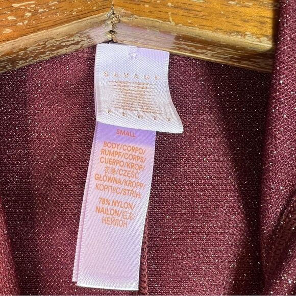 Savage X Fenty Sleep & Shine Hooded Jumpsuit Red Cocoa Size S Burgundy Glitter - Picture 9 of 15